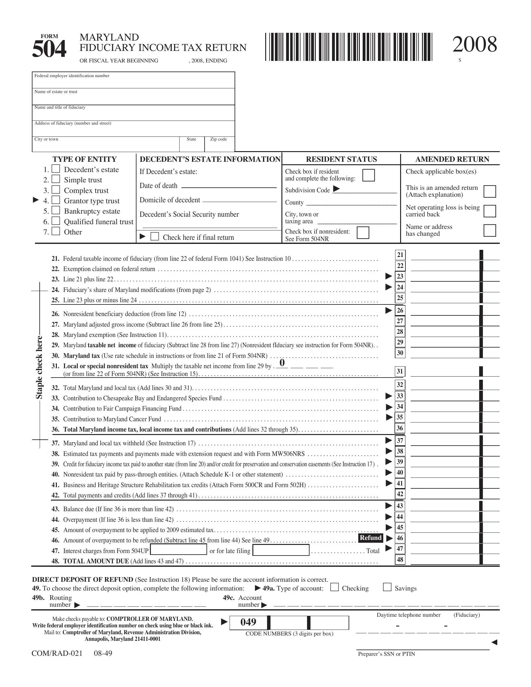 Maryland Form 504 Fill Out Printable PDF Forms Online