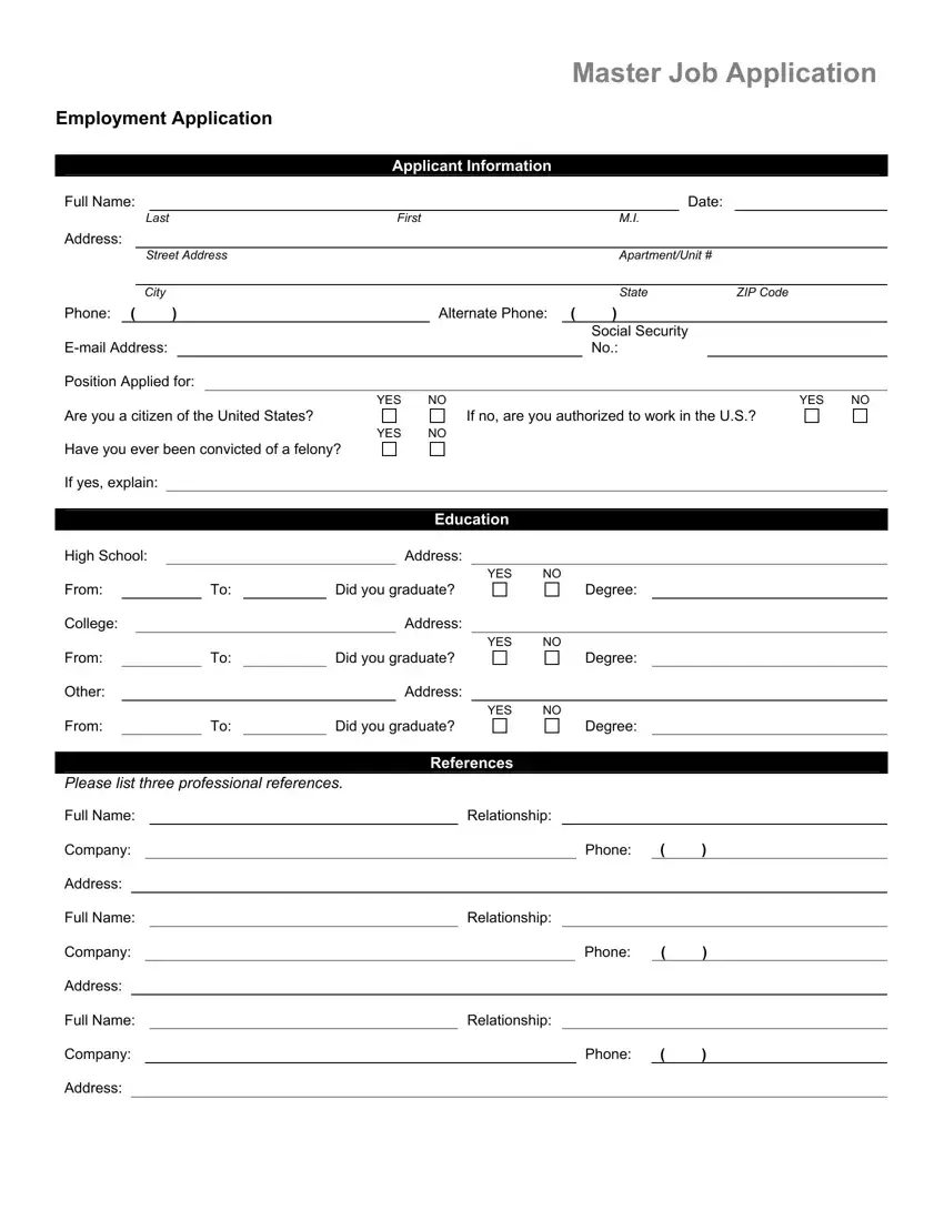 Job Application Template Printable