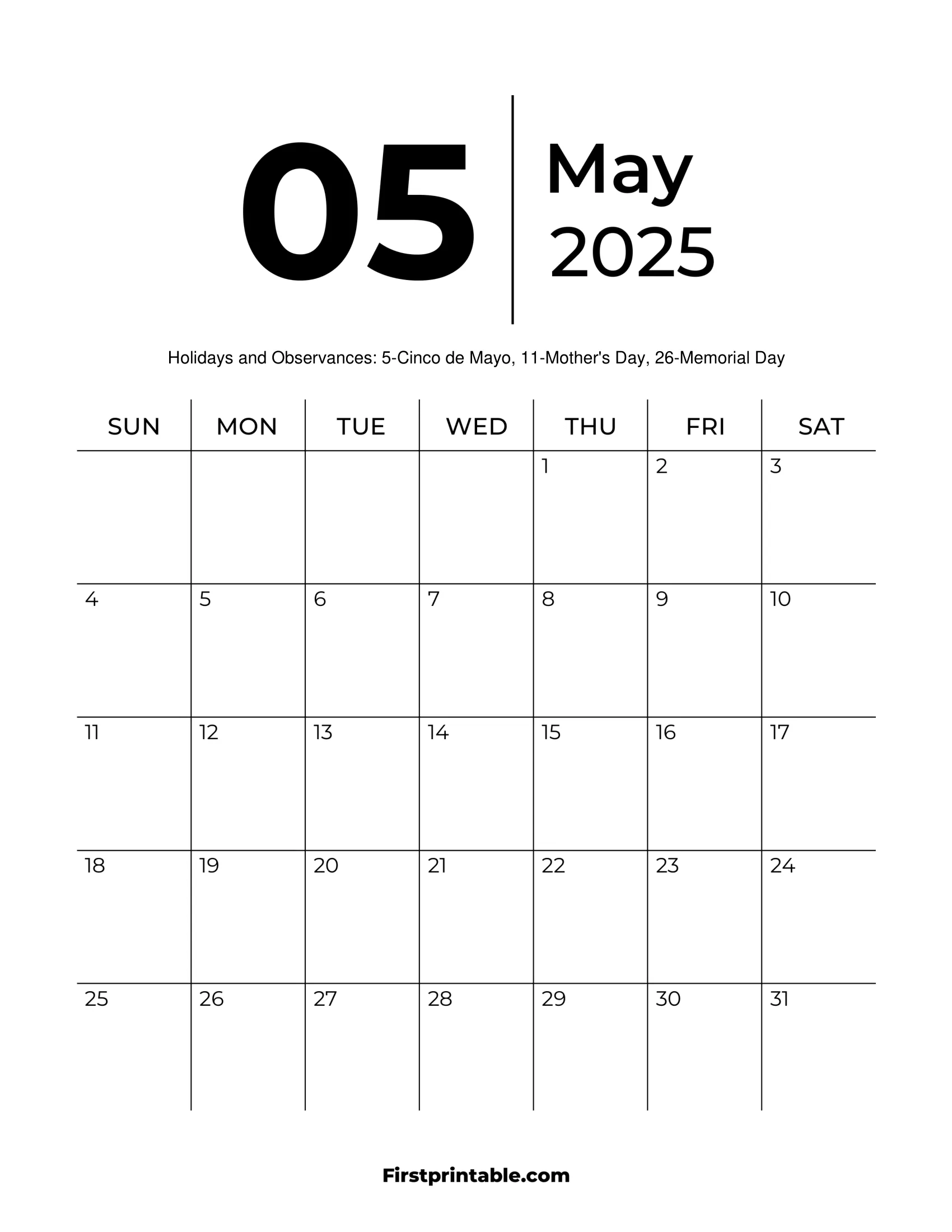 May 2025 Calendars Free Printable Fillable May 2025 Calendars Free Printable Fillable