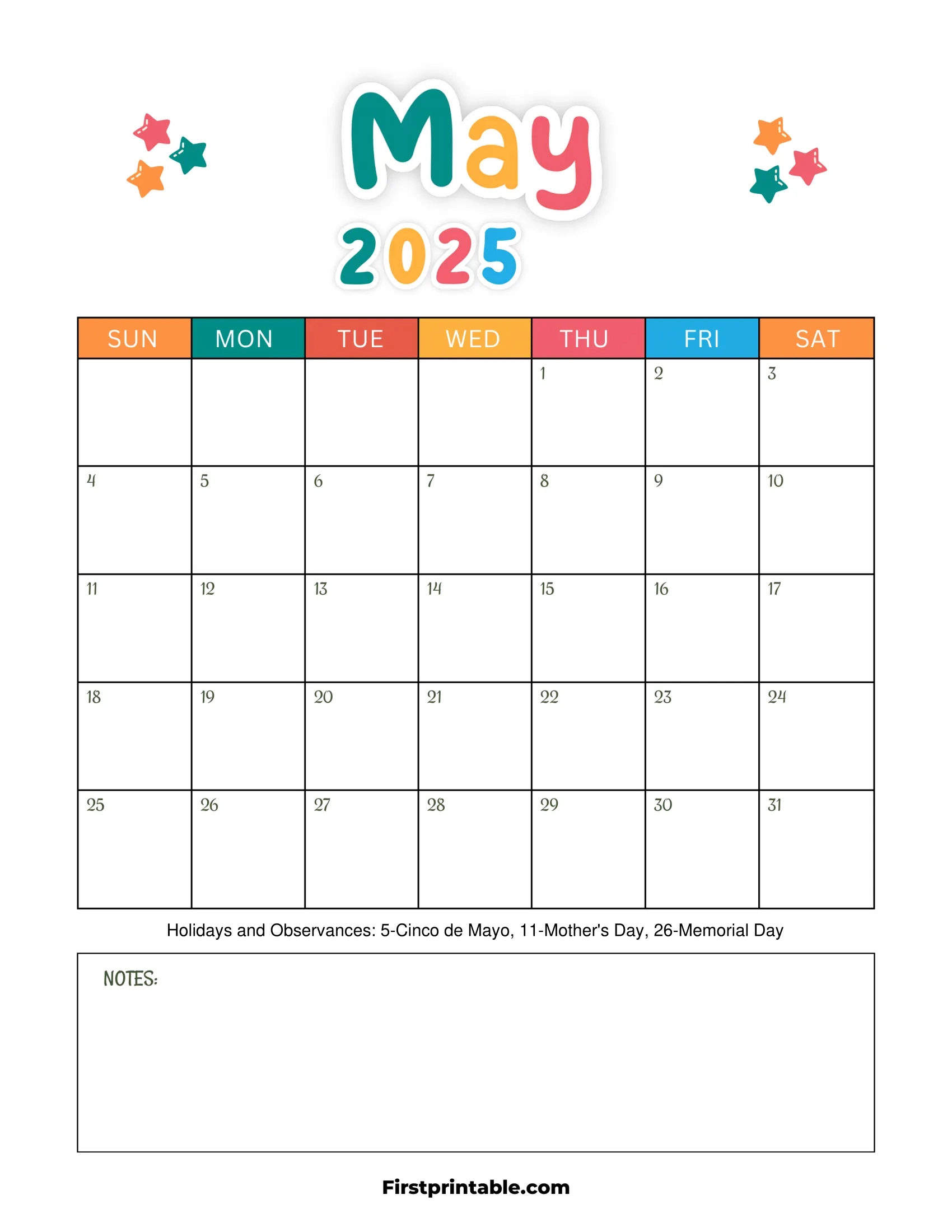 May 2025 Calendars Free Printable U0026 Fillable