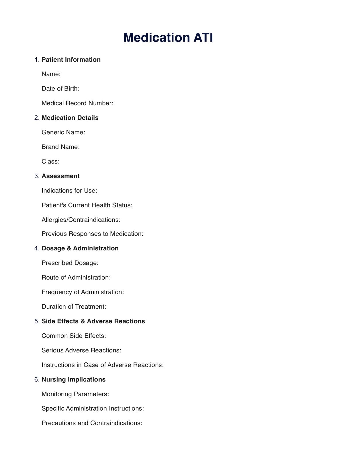 Medication ATI Template Example Free PDF Download
