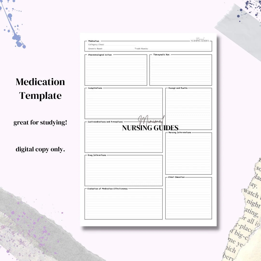 Medication Template Nursing School Clinical Study Digital Etsy