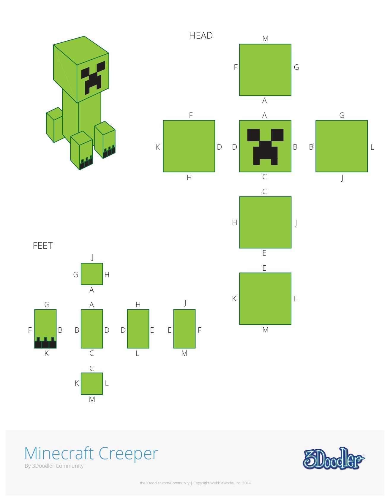 Minecraft Creeper 3D Pen Stencil 3Doodler