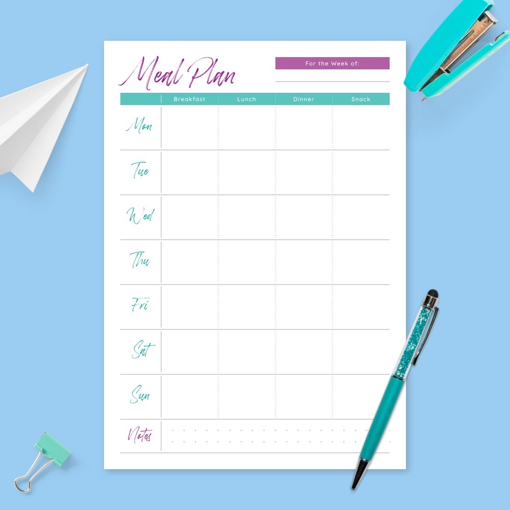Minimalist Weekly Menu Planner Template Printable PDF