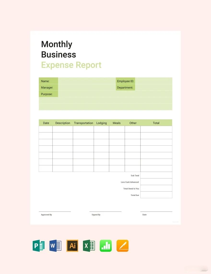 Small Business Printable Expense Report Template