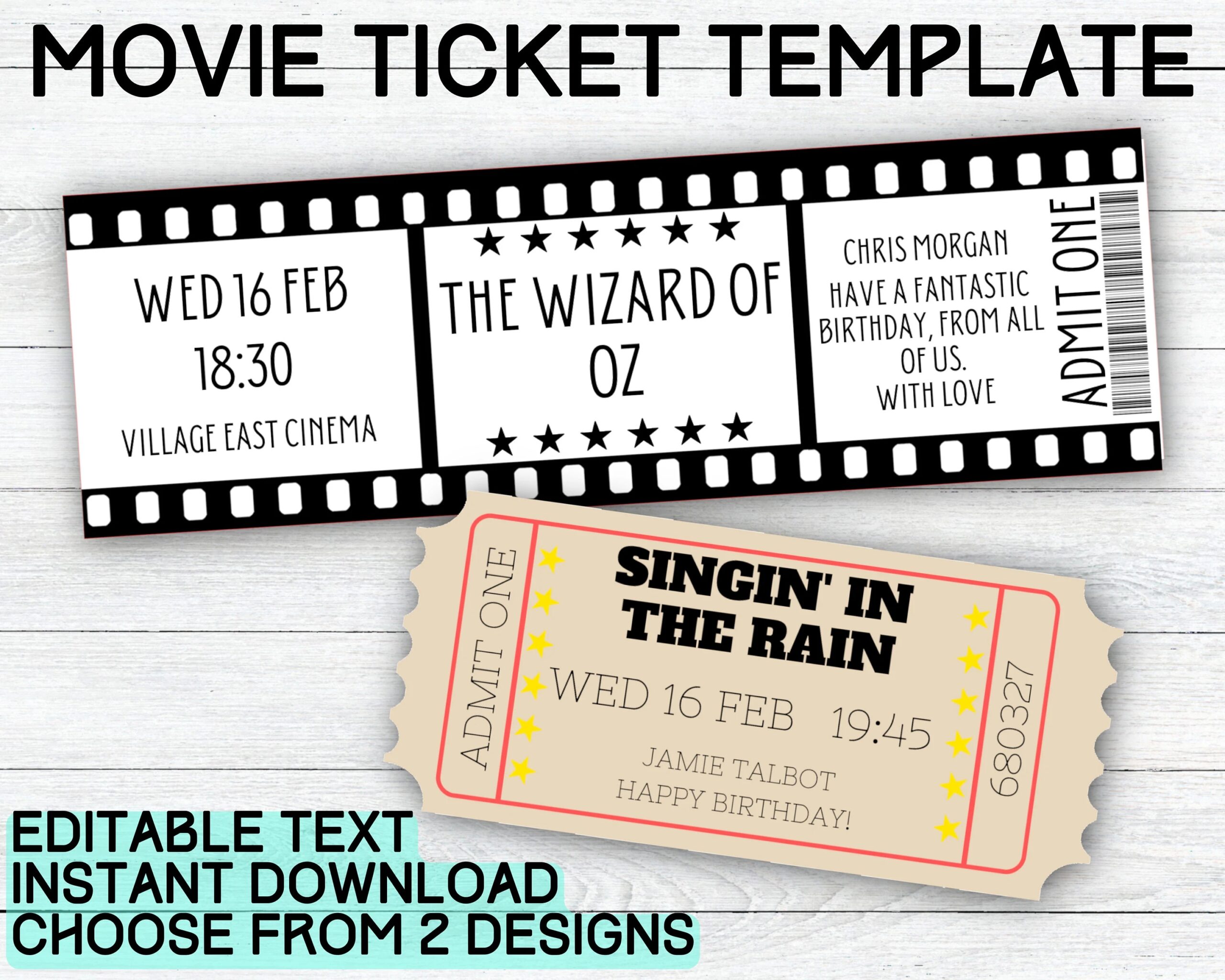Movie Ticket Template Printable Cinema Gift Ticket Surprise Movie Ticket Template Printable Cinema Gift Ticket Surprise