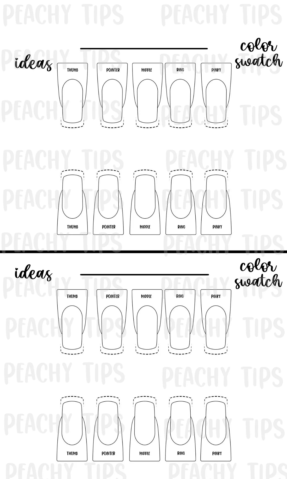 Nail Design Template Downloadable printable Printable downloadable Template Nail Design Template Kit Ballerina Stiletto Almond Square Etsy UK