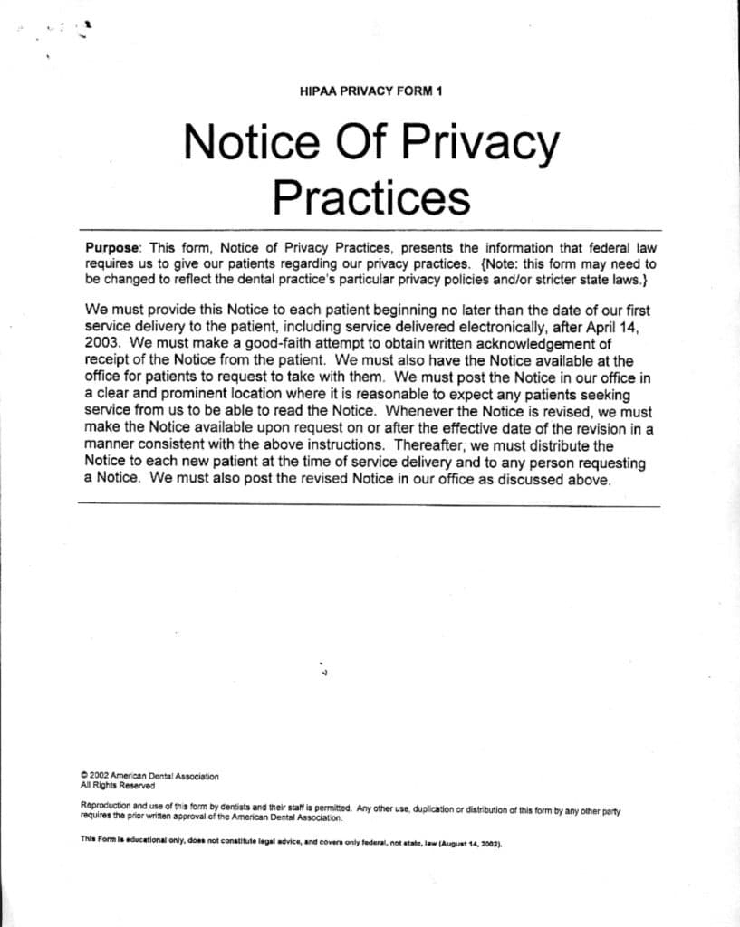 Printable Notice Of Privacy Practices Template