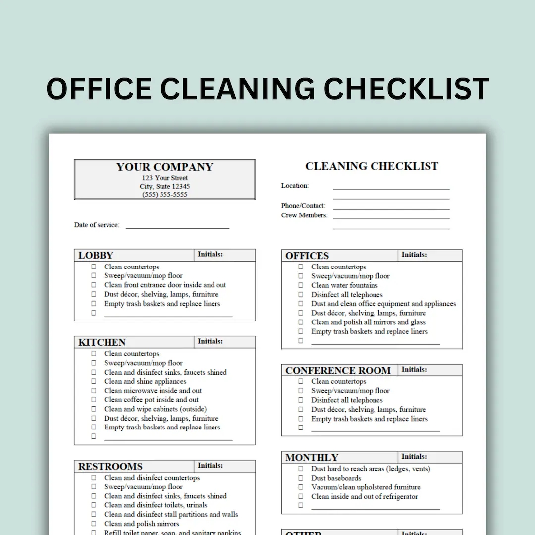 Commercial Cleaning Free Printable Janitorial Checklist Template