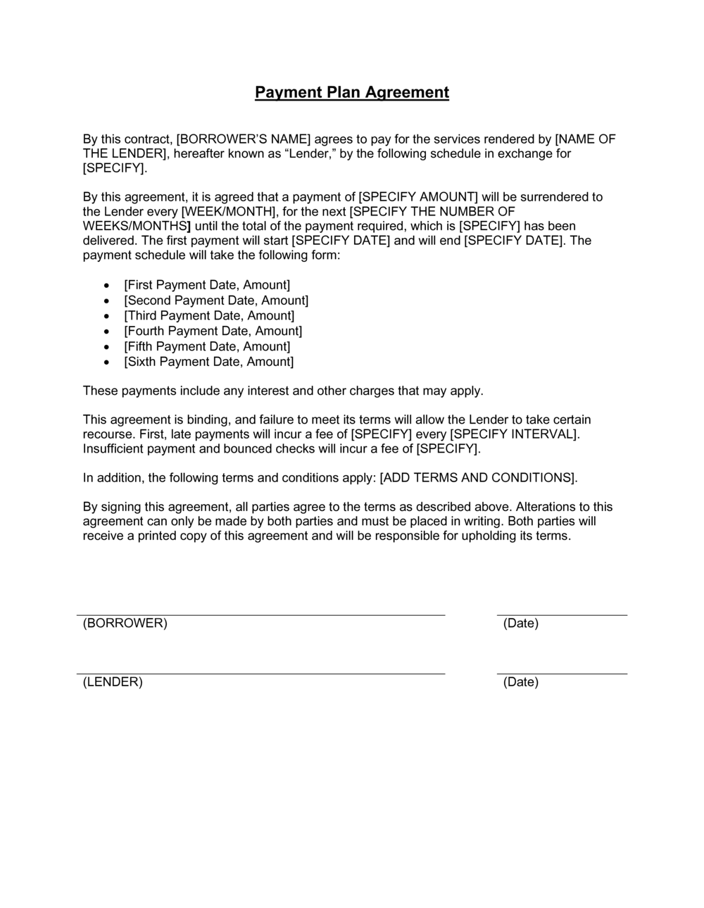 Printable Payment Plan Template