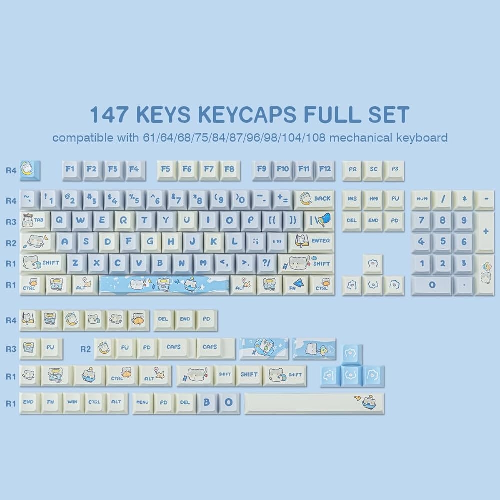 PBT Keycaps 147 Keys Daydream Cat Keycaps Set Custom Dye Sublimation Keycaps Cherry Profile For US ANSI Layout Cherry MX Switch Mechanical Keyboard Amazon de Computer Accessories