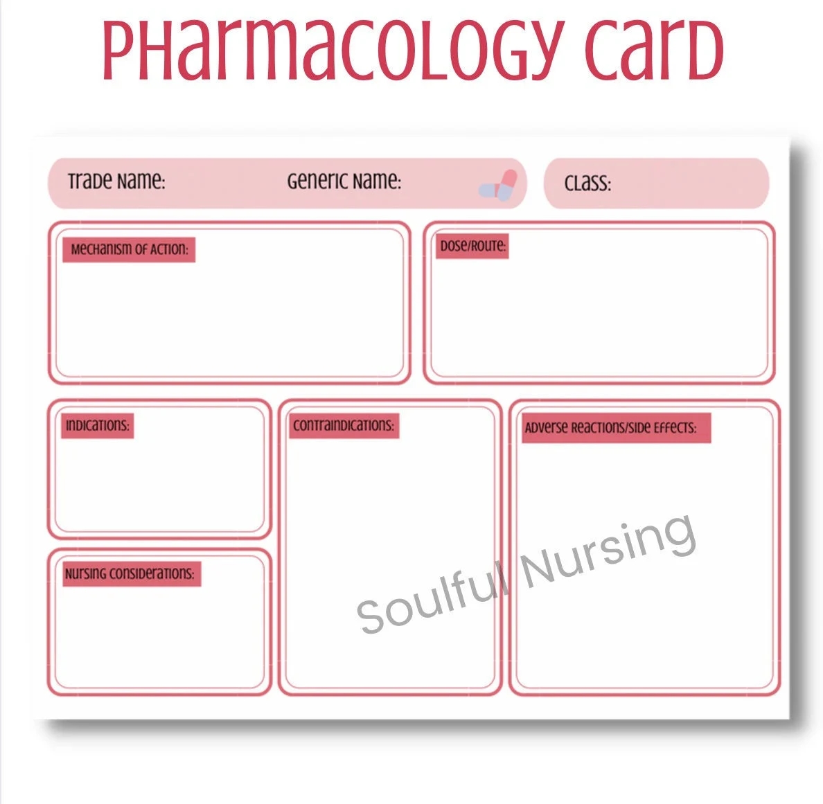 Pharmacology Medication Card Template Pink Etsy Pharmacology Medication Card Template Pink Etsy