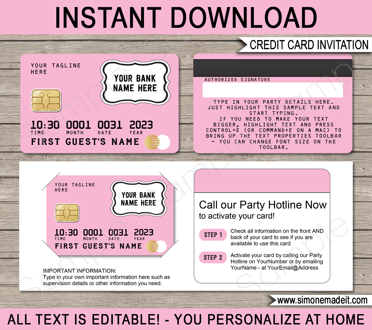 Pink Credit Card Invitations Template Printable Mall Scavenger Hunt Invite