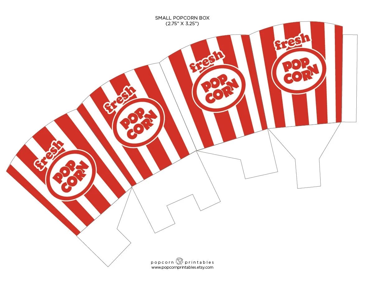 Popcorn Box Printable Instant Download PDF Carnival Popcorn Red White Stripes DIY Old Fashioned Retro Popcorn Party Movie Night Etsy
