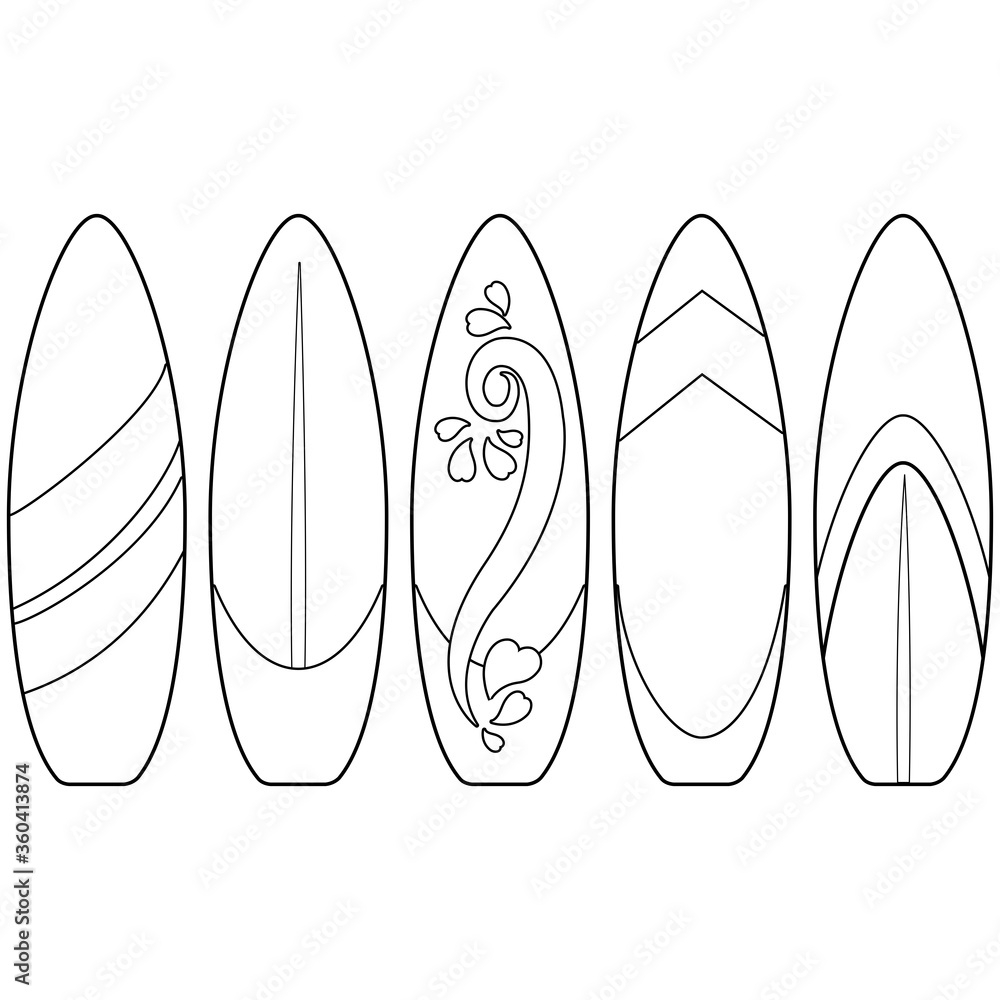 Poster Surfboards Collection Vector Black And White Coloring Page Wandbild Europosters