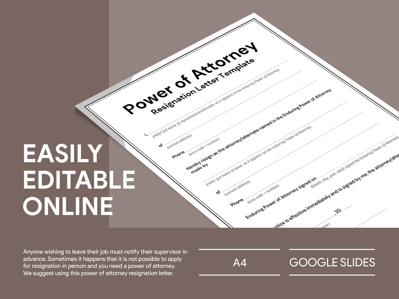 Printable Power Of Attorney Resignation Letter Template