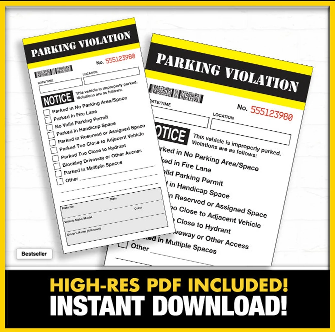 Prank Parking Tickets Print At Home PDF Parking Violation Humor Funny Ticket Fake Parking Ticket Commuter Novelty Ticket Office Fun Etsy Israel