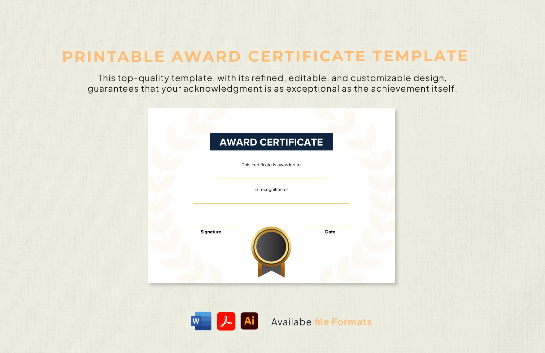Printable Award Certificate Template In Word PDF Illustrator Download Template
