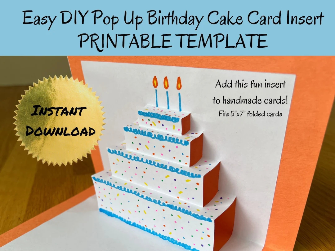 Printable Birthday Card Pop Up Cake Fits 7x5 In Folded Cards Easy Pop Up Card Template DIY Birthday Card Instant Download Etsy