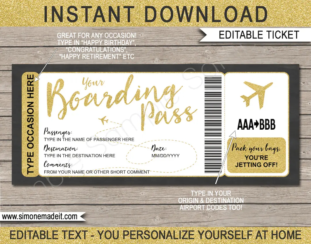 Printable Boarding Pass Template Surprise Fake Airline Ticket Trip Printable Boarding Pass Template Surprise Fake Airline Ticket Trip