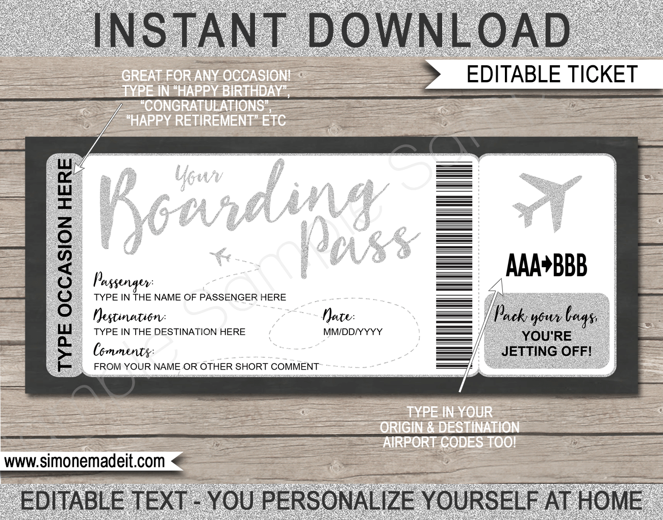 Printable Boarding Pass Ticket Template Fake Plane Ticket Trip Reveal