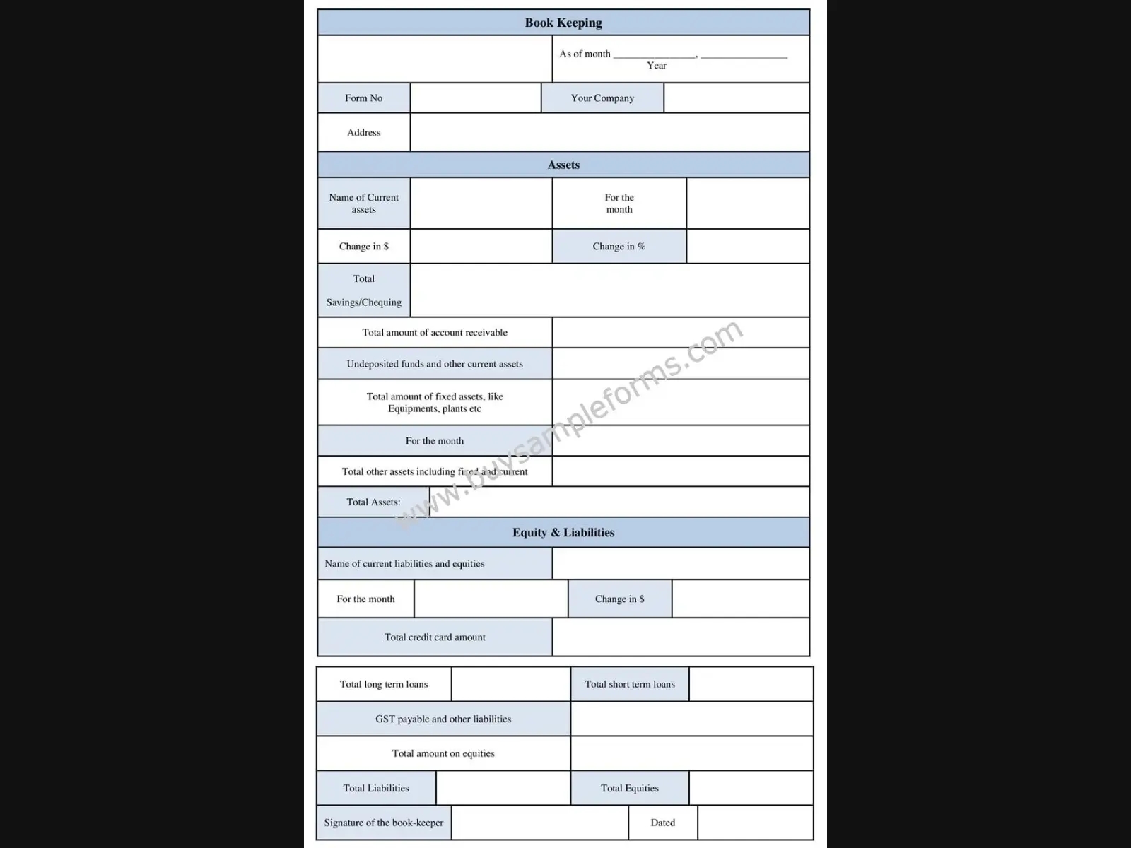 Printable Bookkeeping Template