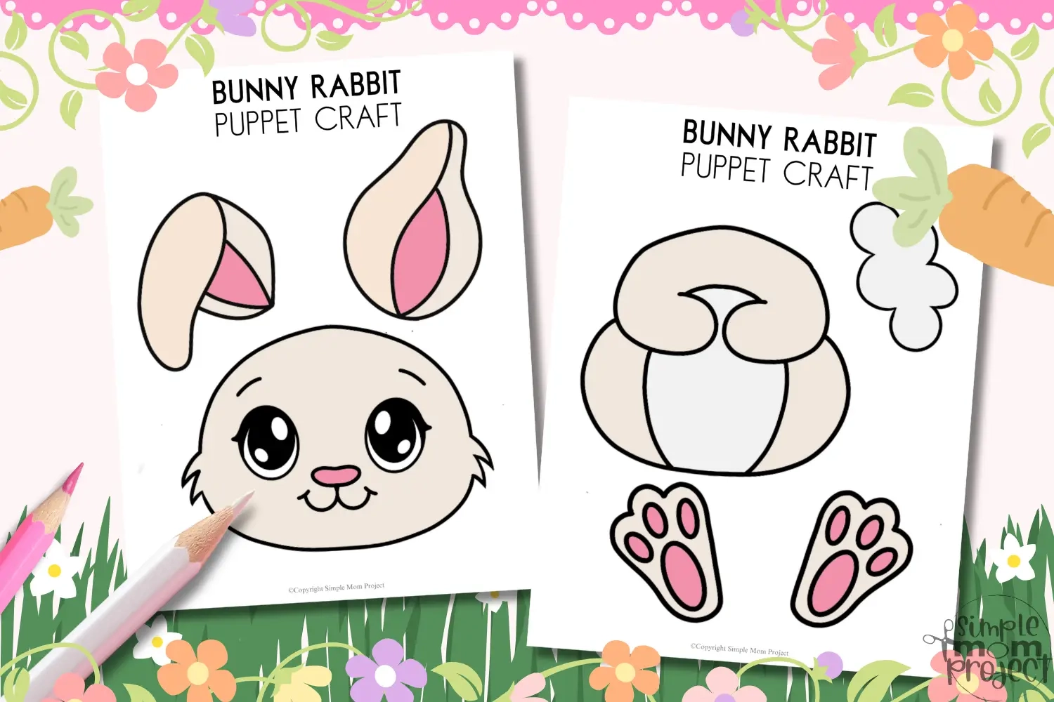 Printable Bunny Rabbit Paper Bag Puppet Template For Kids Bunny Paper Bag Puppet Activity Simple Mom Project Store