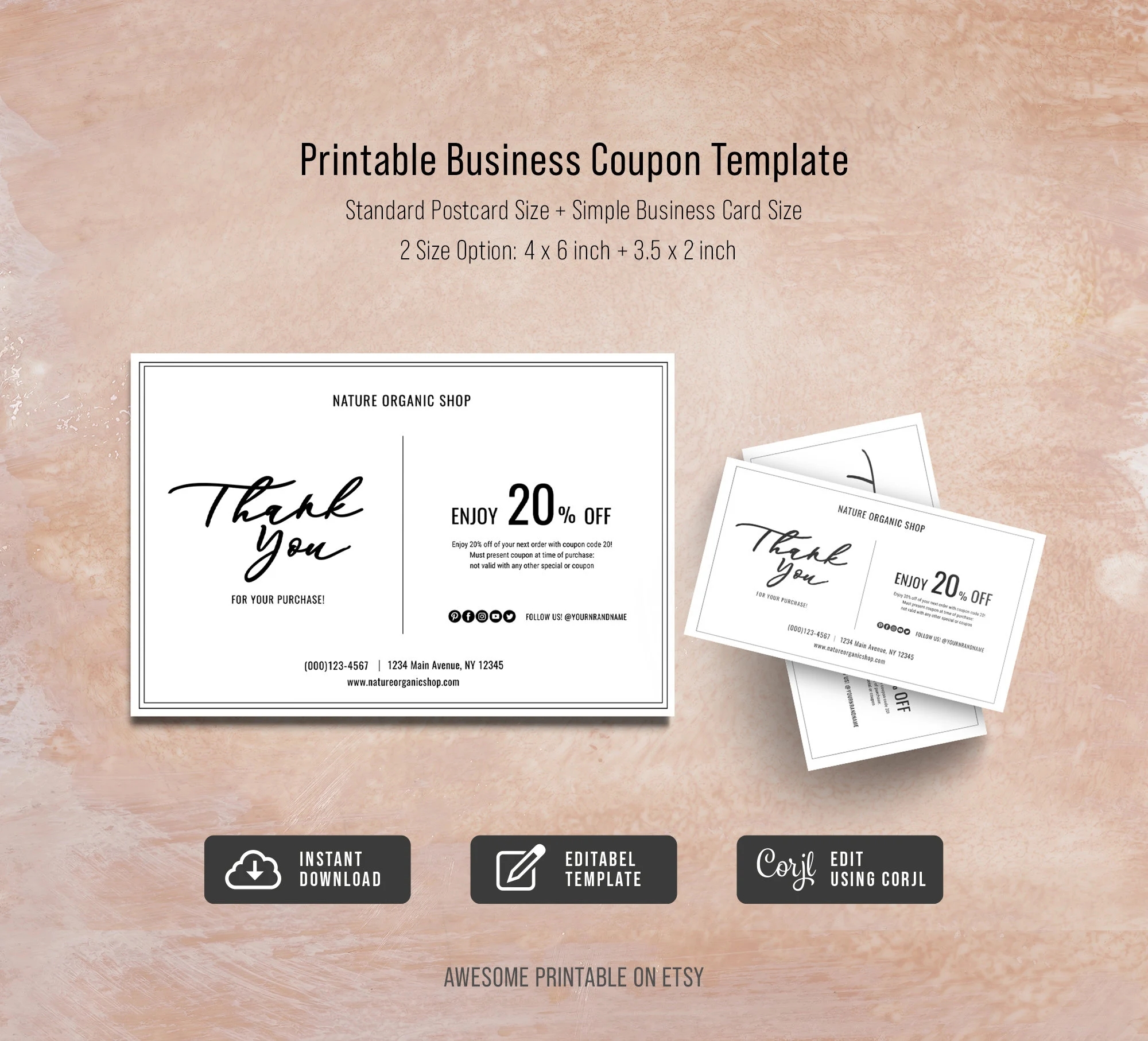 Printable Business Coupon Template Editable Coupon Template DIY Coupon Business Thank You Card Business Card Size Postcard Size Etsy