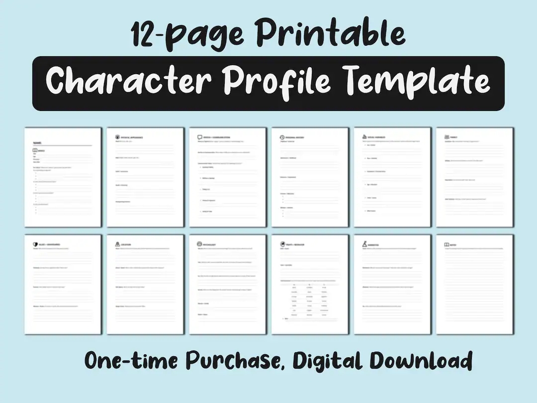 Printable Character Profile Template 12 Pages US Letter PDF Download Etsy UK