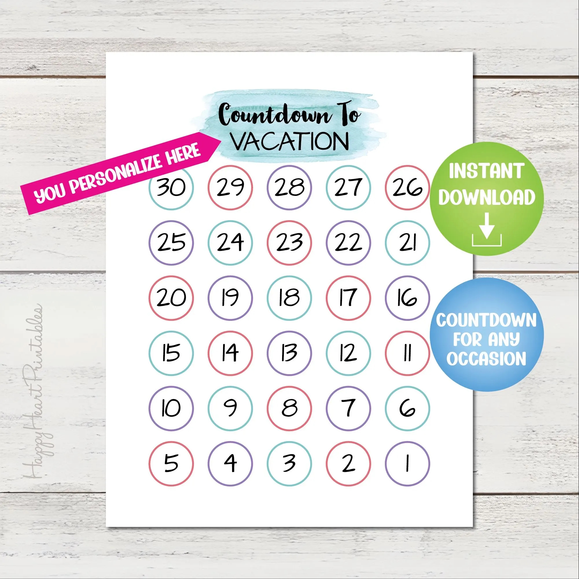 Printable Countdown For Any Occasion Personalize Editable PDF Etsy