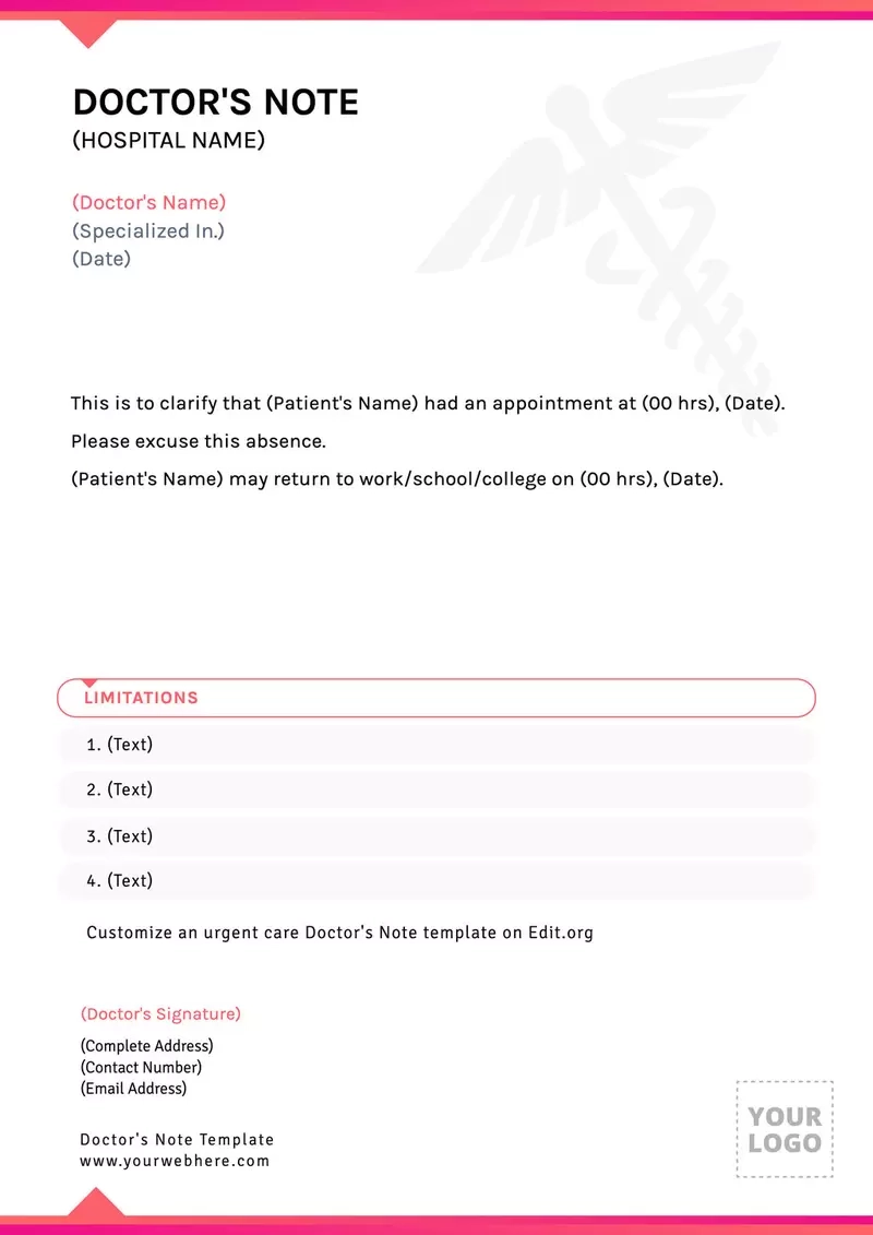 Free Printable Work Excuse Template