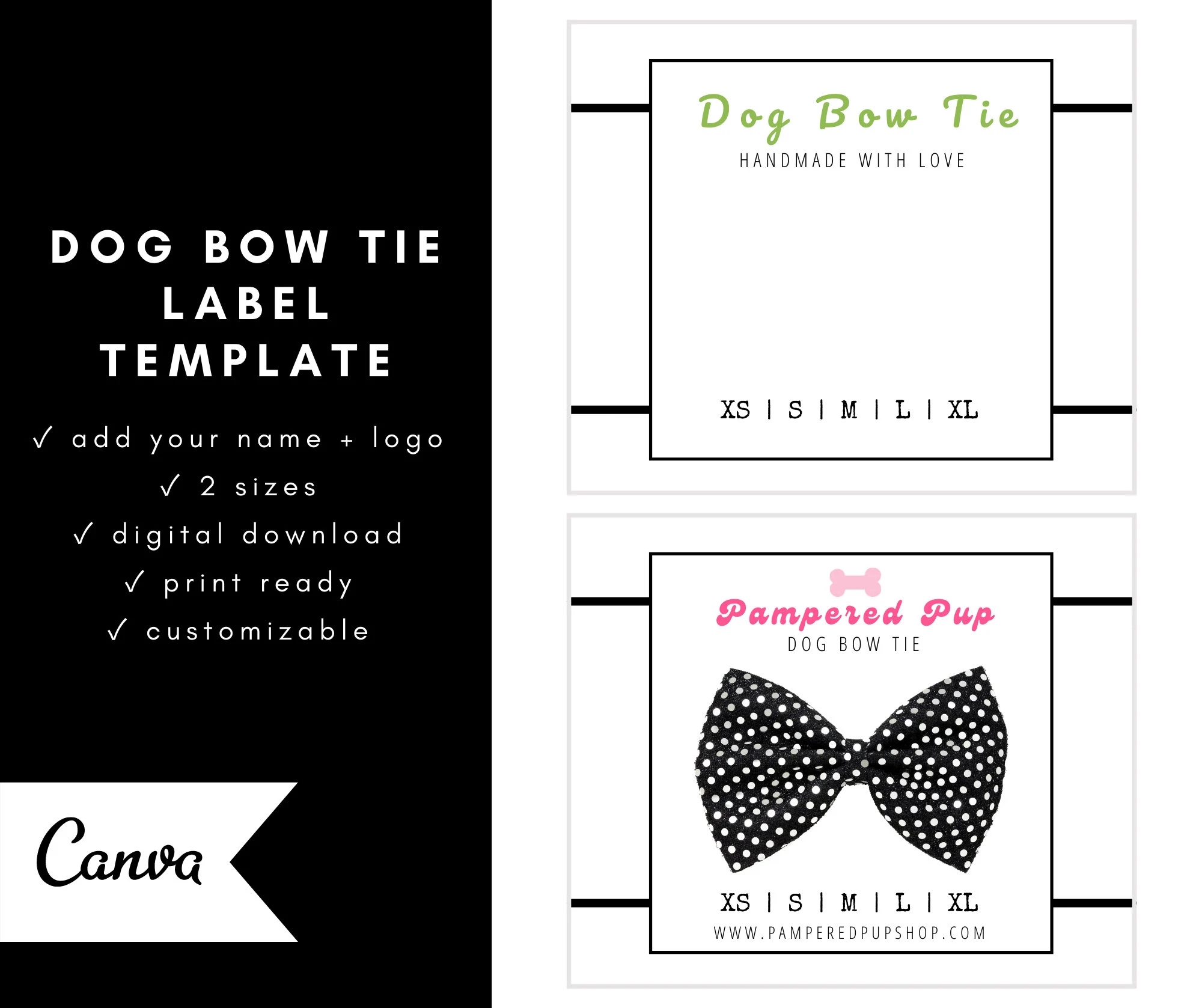 Printable Dog Bow Tie Card Labels Template Editable Customizable DIY Pet Hang Tag Bowtie Label Cards Etsy