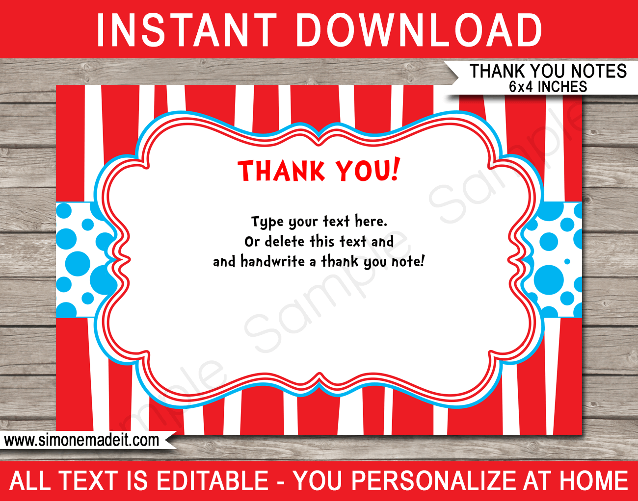 Printable Dr Seuss Party Thank You Cards Dr Seuss Birthday Party