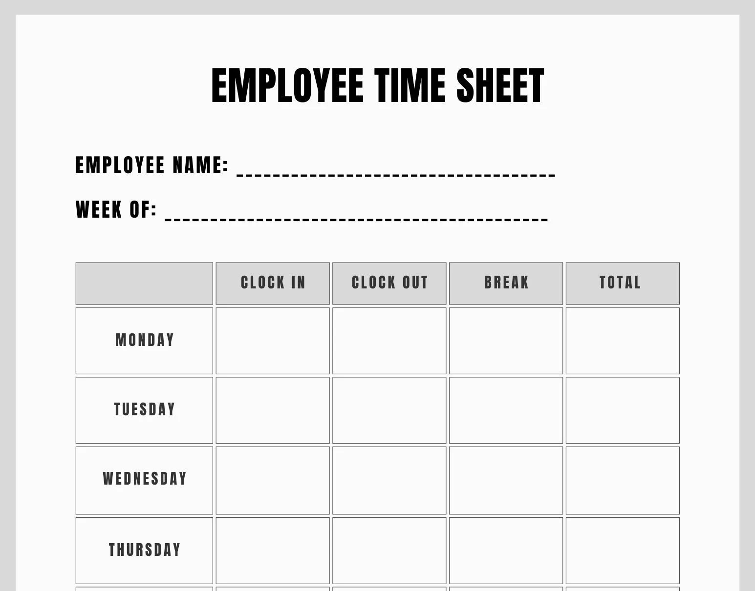Time Card Templates Free Printable