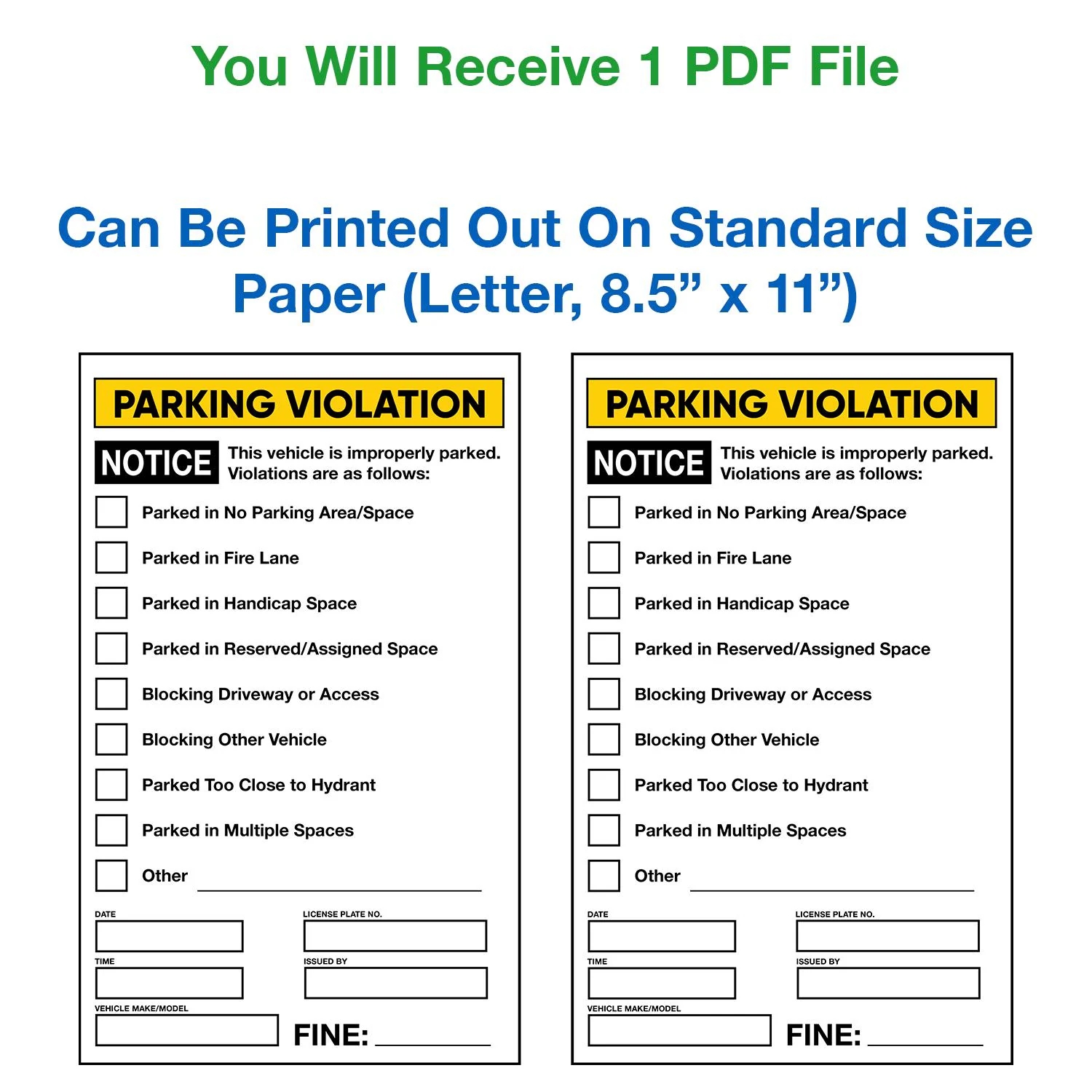 Printable Fake Parking Tickets Digital Download Prank Ticket Violations Joke DIY Car Violation Tickets Etsy