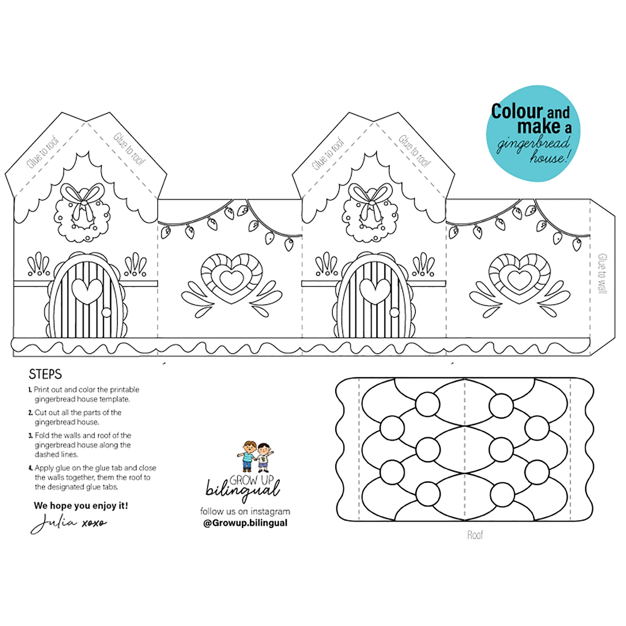 Printable Gingerbread House Template To Colour Etsy