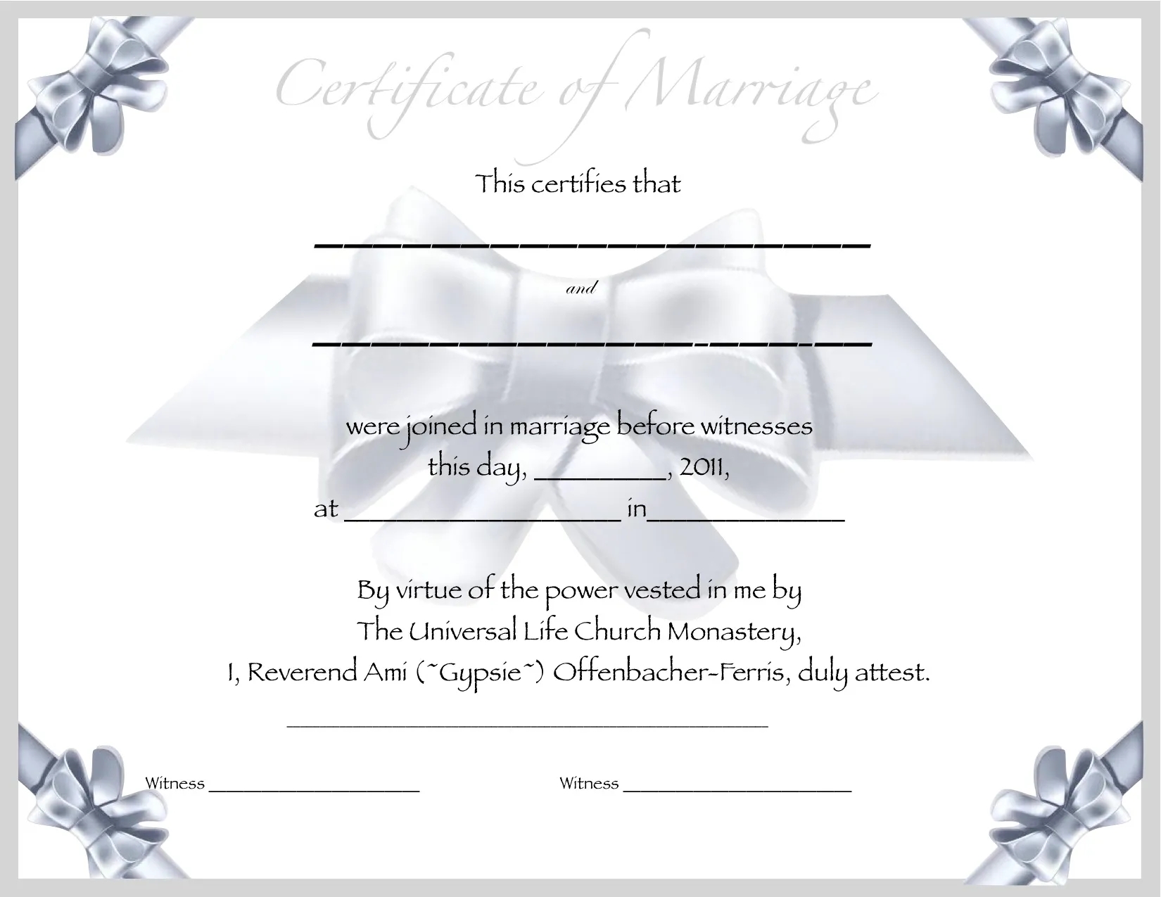 Printable Marriage Certificate Printable Party Favors