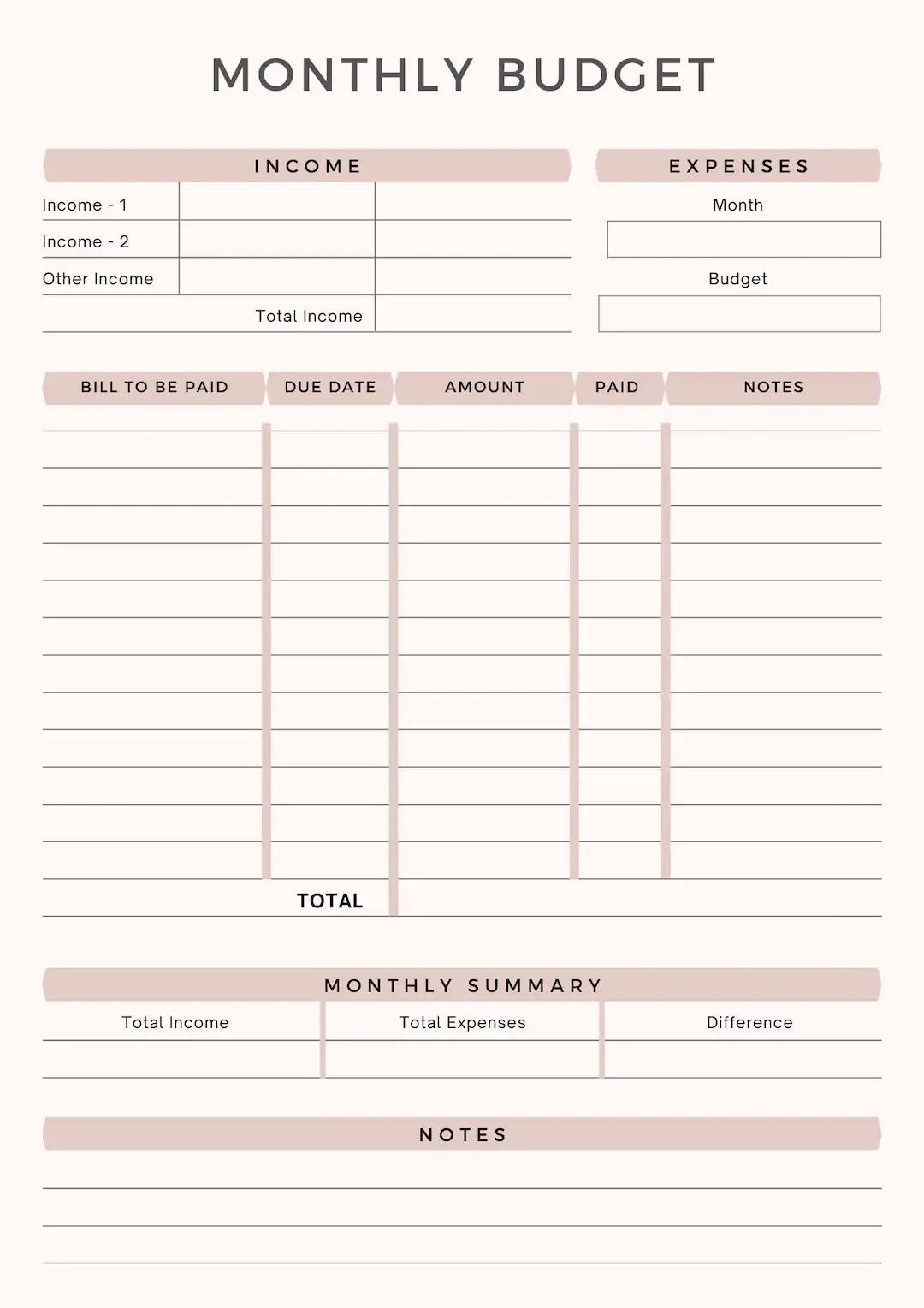 Printable Monthly Budget Planner Sheet Monthly Income U0026 Expense Recorder Monthly Budget Printable Worksheet PDF A4 Instant Download Etsy