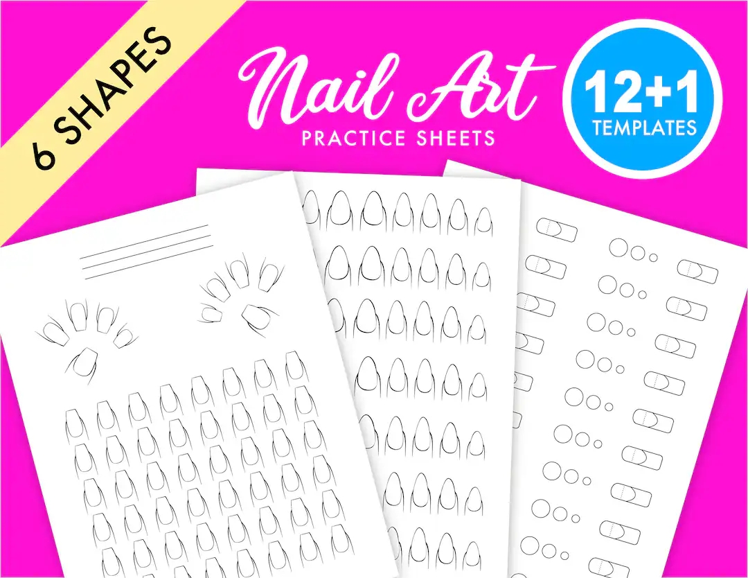 Printable Nail Art Practice Pack 12 Templates 6 Nail Shapes High Resolution PDF File 8 5 X 11 Instant Download Etsy UK
