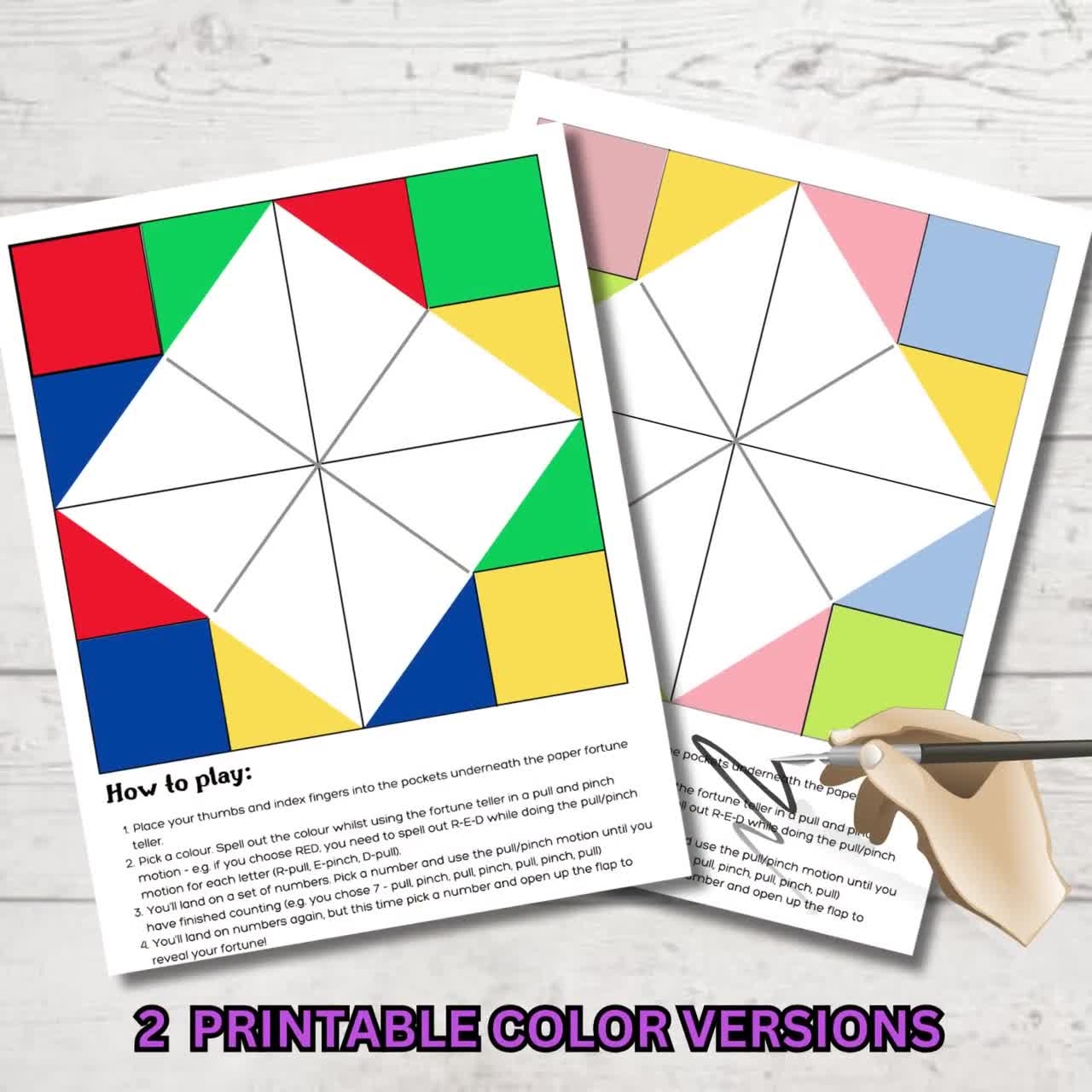 Printable Paper Fortune Teller Origami Cootie Catcher Chatter Box Boredom Buster Screen Free Birthday Sleepover Pre k Kids Activity Etsy