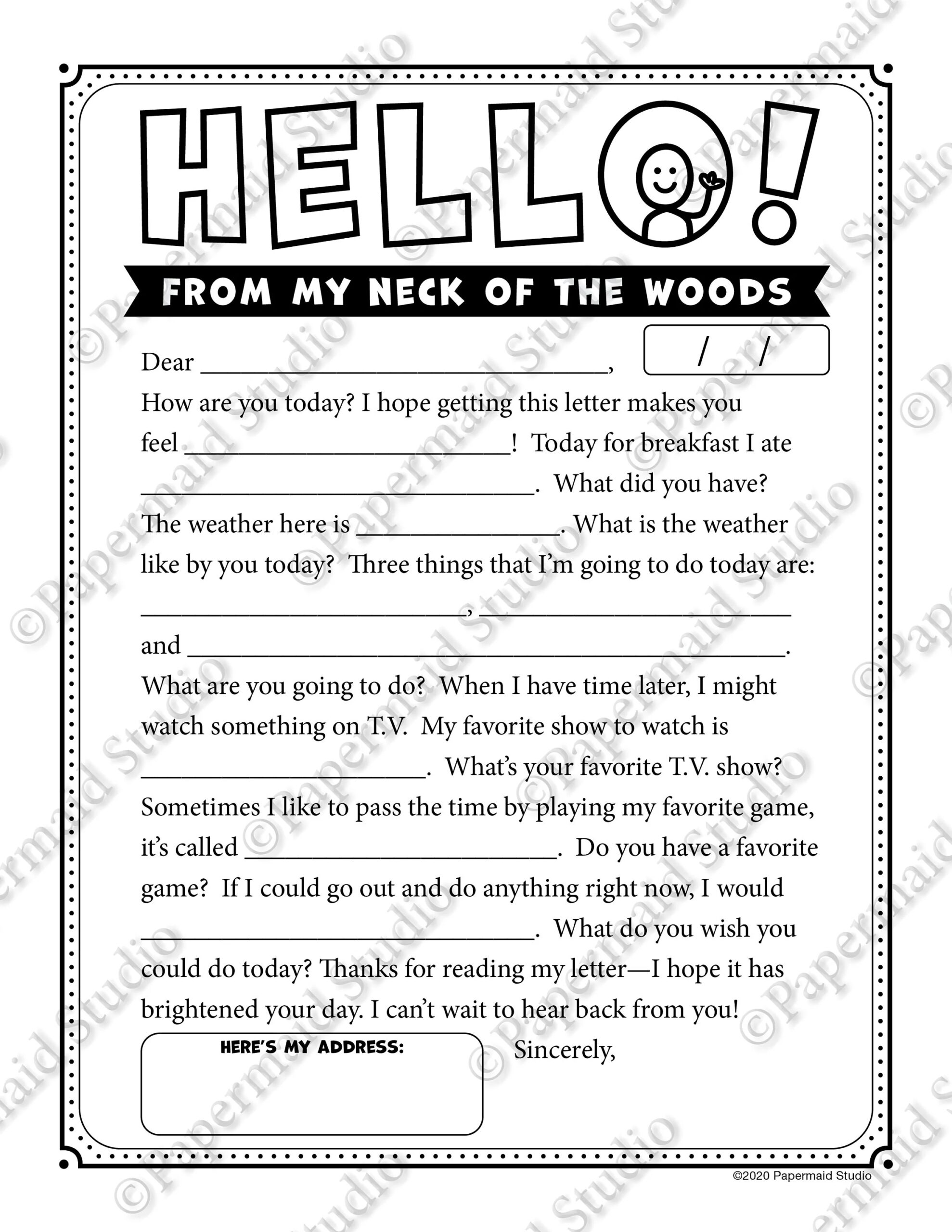 PRINTABLE Pen Pal Letter Template Writing Sheets For Family And Friends School Work Sheets Letter From Teacher Nursing Home Card Etsy Canada