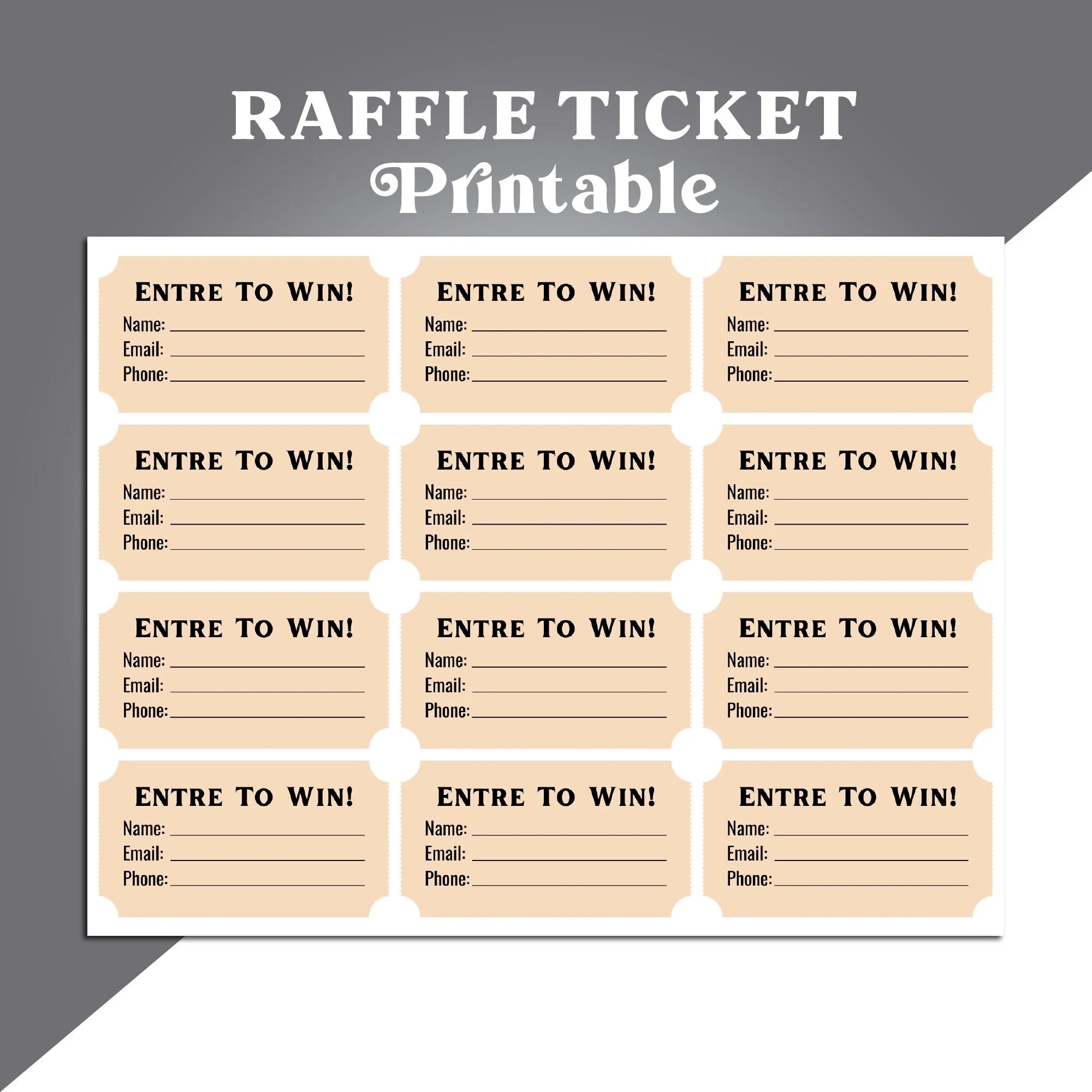 Printable Raffle Ticket Enter To Win Printable Ticket Template Prize Drawing Ticket Instant Download Etsy