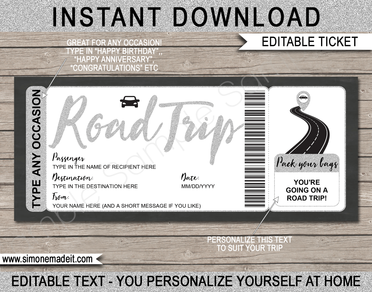 Printable Road Trip Tickets Template Editable Surprise Road Trip Reveal