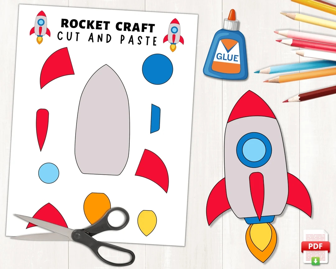 Printable Rocket Craft Outer Space Activities Build A Rocket Space Rocket Craft Template Indoor Preschool Activity Rocket Ship Etsy UK