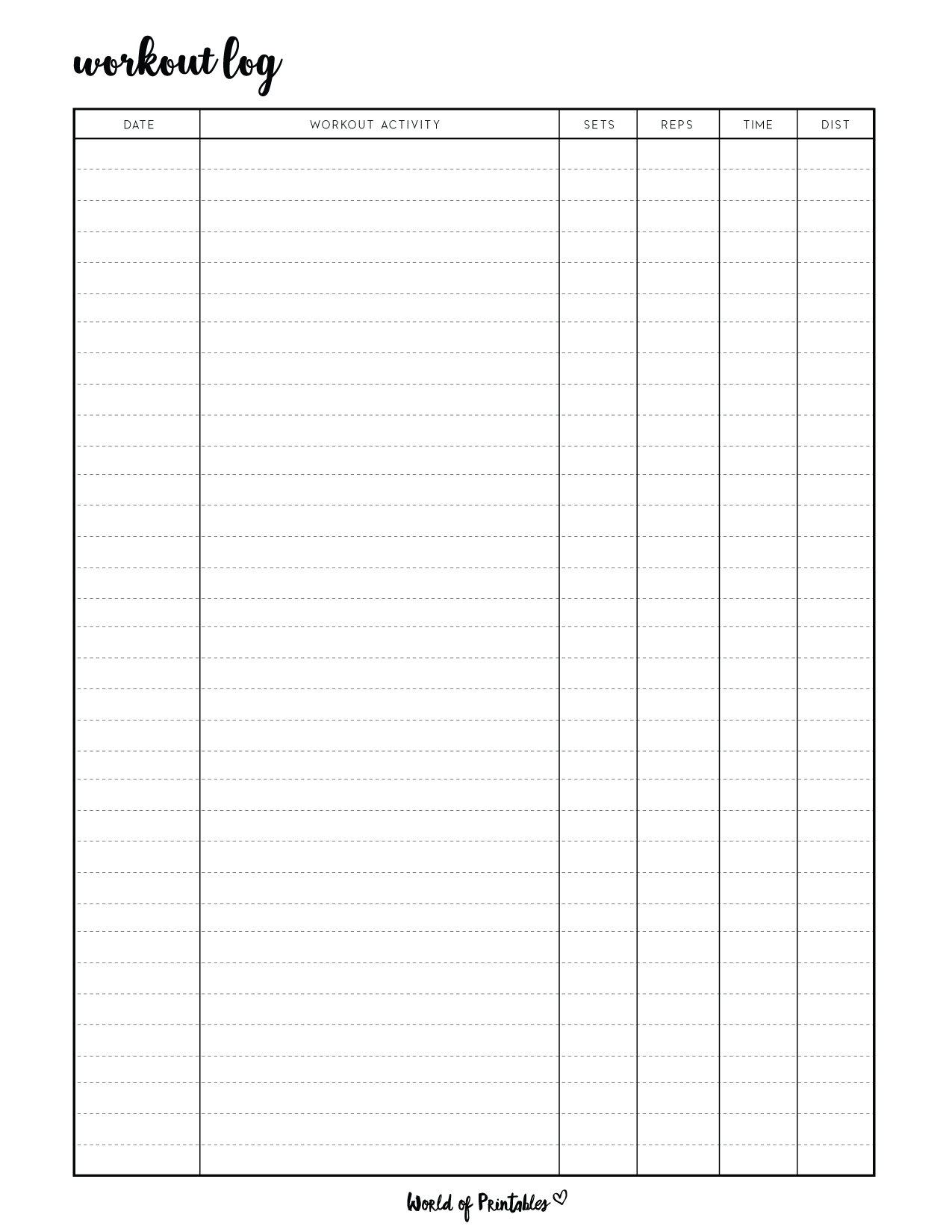 Printable Simple Workout Log Templates World Of Printables