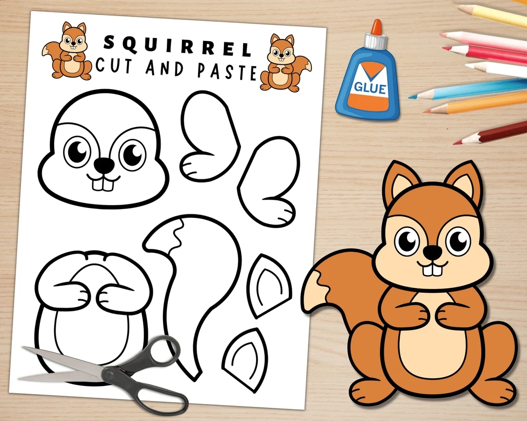 Printable Squirrel Craft Template Forest Animal Craft Fall Activities Color Cut And Paste Paper Squirrel Instant Download Etsy UK