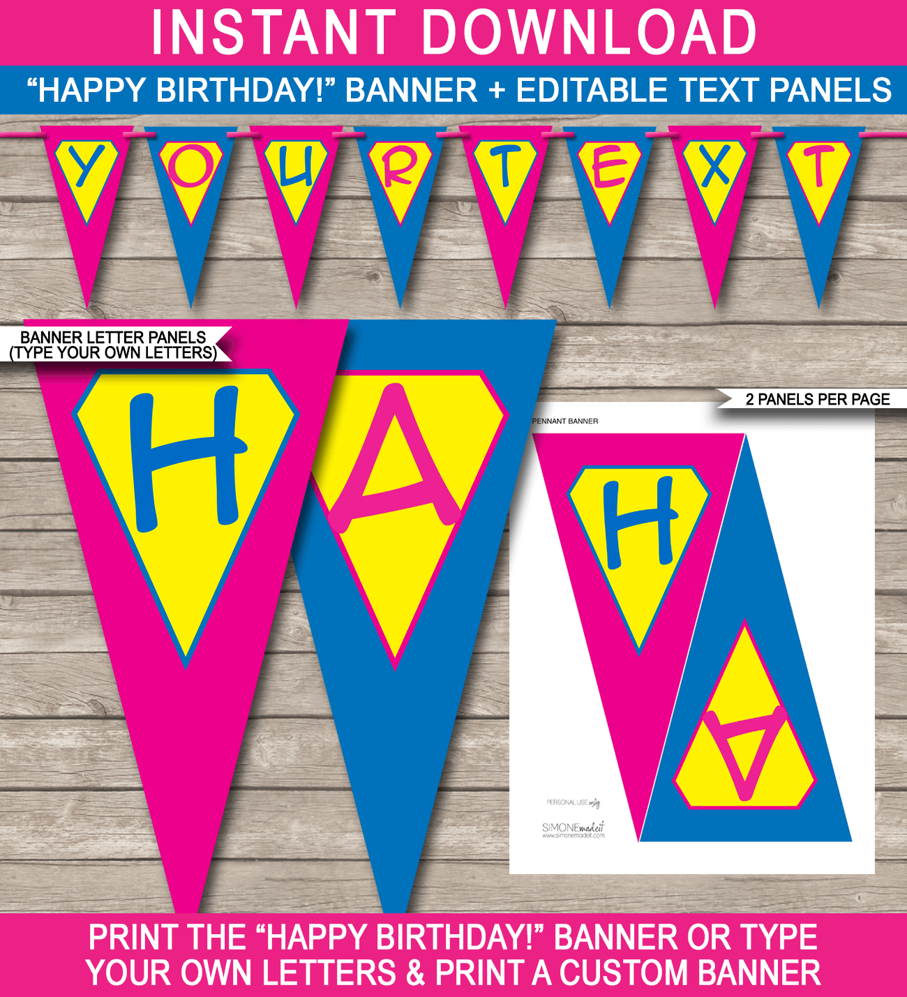 Printable Supergirl Pennant Banner Template Superhero Birthday Party
