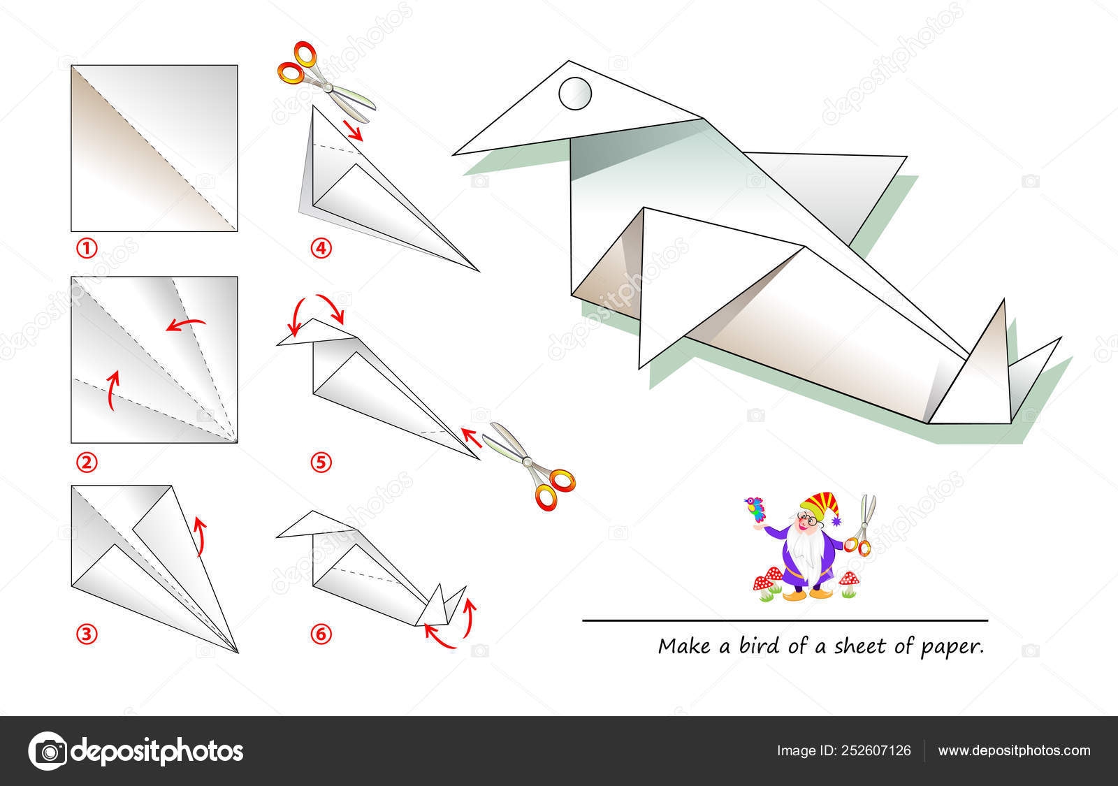 Printable Template Kids Instructions Folding Paper Game Origami Using Scissors Stock Vector By Nataljacernecka 252607126