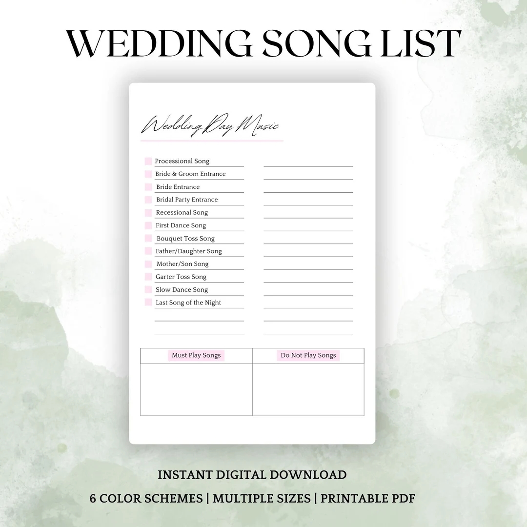 Printable Wedding Song List Wedding Playlist Wedding Music List DJ Song List Wedding DJ Questionnaire Wedding Processional Songs PDF Etsy UK