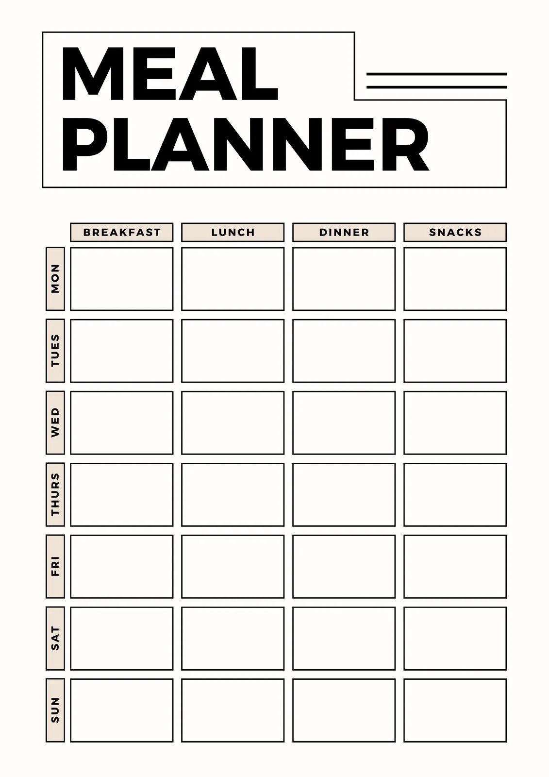 Printable Weekly Braun Meal Plan